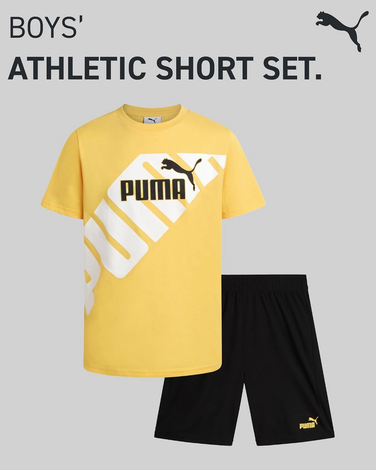 PUMA Boys' Short Set - 2 Piece Short Sleeve Crewneck Performance Graphic Tees and Athletic Mesh Shorts for Boys (Sizes: 4-16)