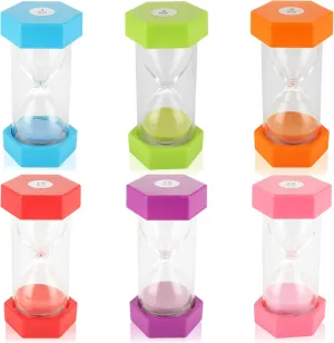 QTLCOHD 6 Pcs Hourglass Sand Timer for Kids, 1/3/5/10/15/30 Minutes Plastic Colorful Hourglass Sand Clock, Unbreakable Visual Timer for Classroom Kids Office Kitchen Decor