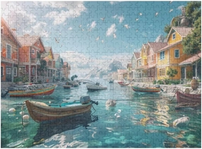 Quaint Seaside Village with Colorful Fishing Boats, 1000 Piece Jigsaw Puzzle for Adults, Home Decor Birthday Party Gift Family Game Toy as Wall Art Decor Poster