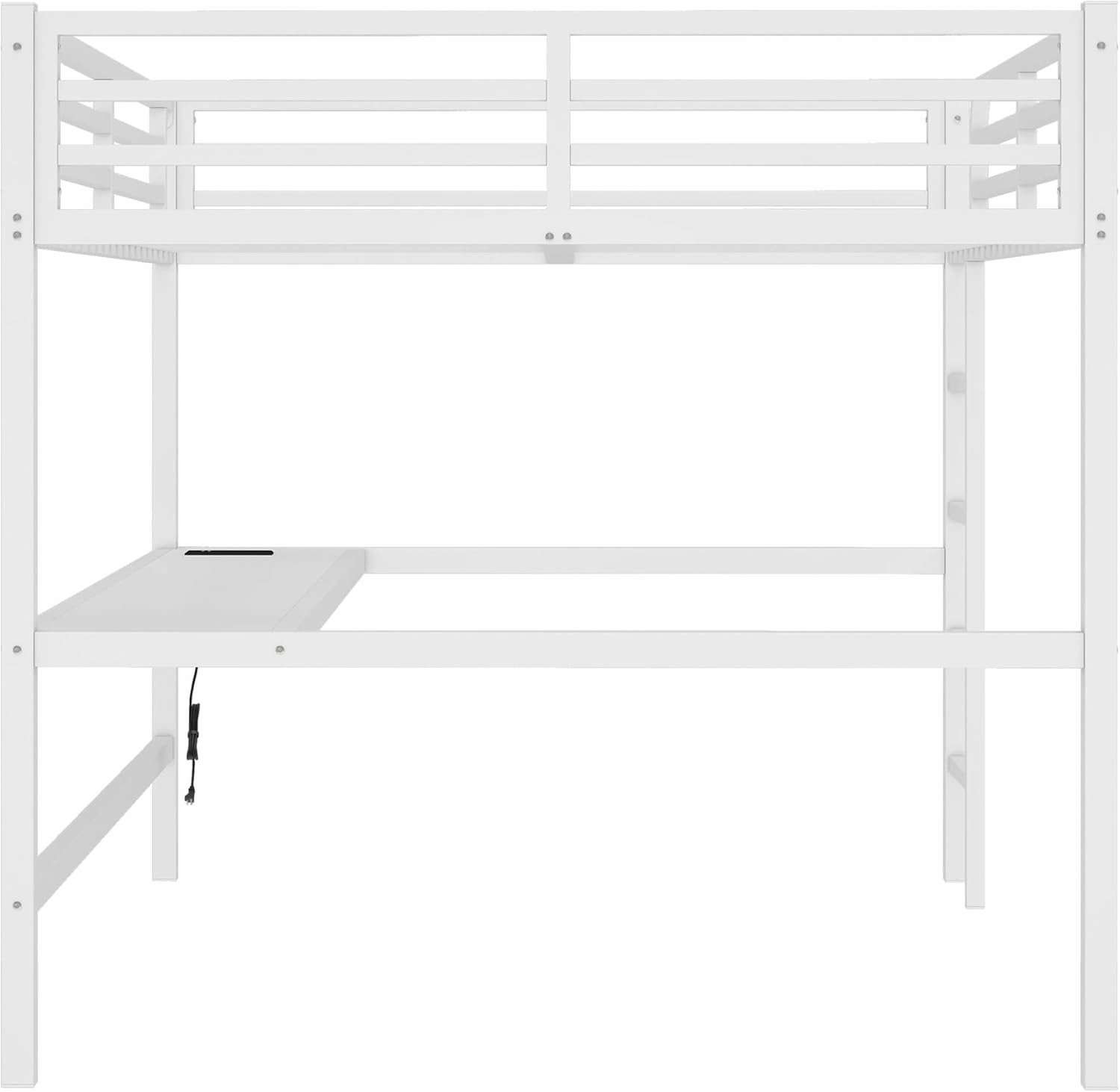 Queen Loft Bed with Desk and Charging Station(USB Port & Outlets), Queen Size Loft Bed with RGB LED Light, Heavy Duty Metal Loft Beds for Adults, Teens, Noise Free Design, Space Saving(White)