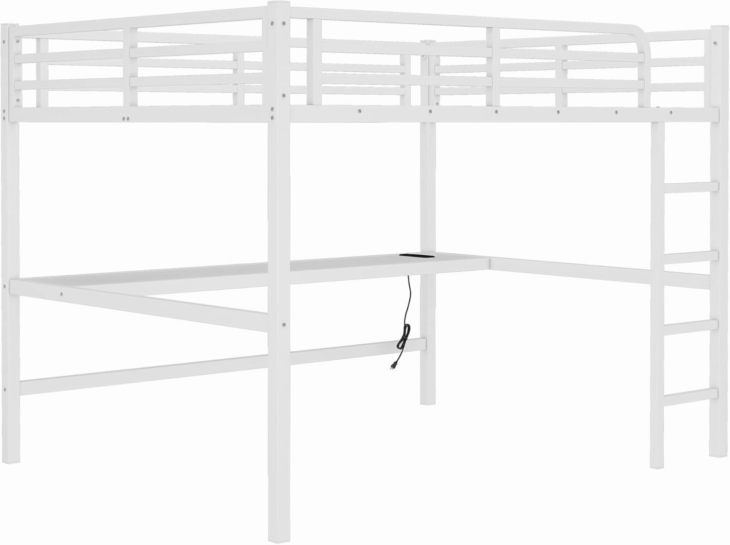 Queen Loft Bed with Desk and Charging Station(USB Port & Outlets), Queen Size Loft Bed with RGB LED Light, Heavy Duty Metal Loft Beds for Adults, Teens, Noise Free Design, Space Saving(White)