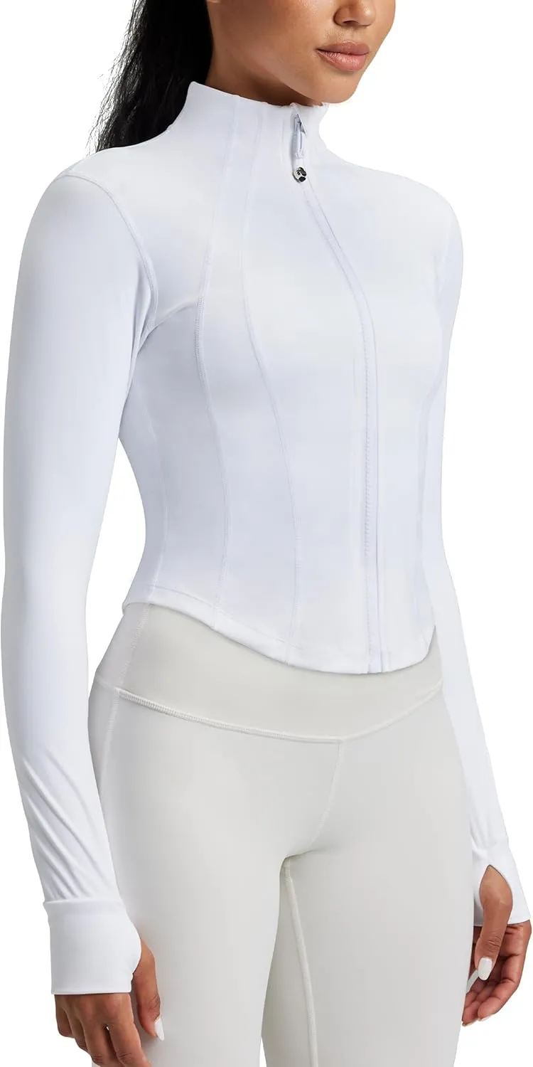 QUEENIEKE Women’s Workout Cropped Jacket Full Zip Lightweight Running Track Jackets Bbl Slim Fit Tops Shirts