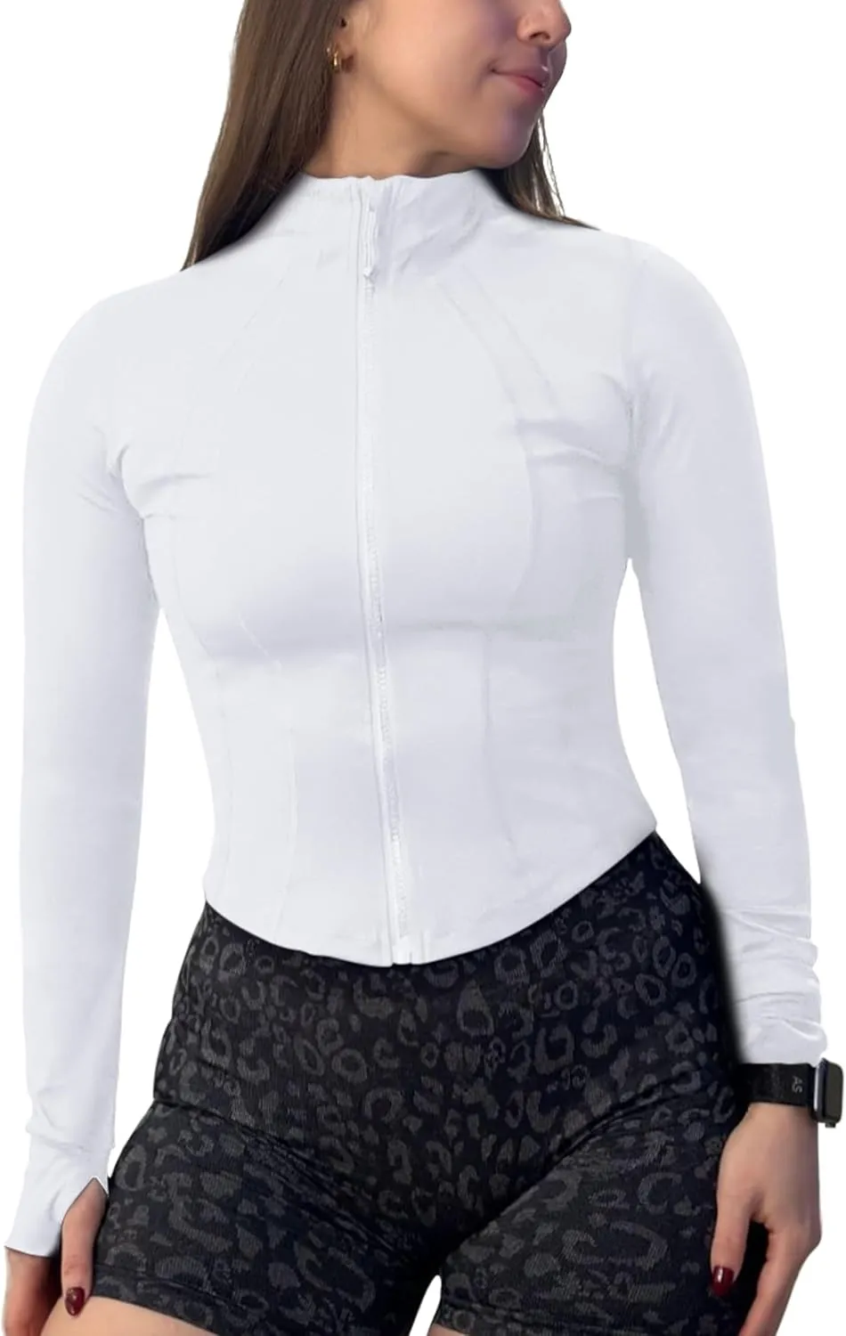 QUEENIEKE Women’s Workout Cropped Jacket Full Zip Lightweight Running Track Jackets Bbl Slim Fit Tops Shirts