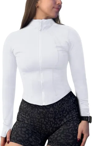 QUEENIEKE Women’s Workout Cropped Jacket Full Zip Lightweight Running Track Jackets Bbl Slim Fit Tops Shirts