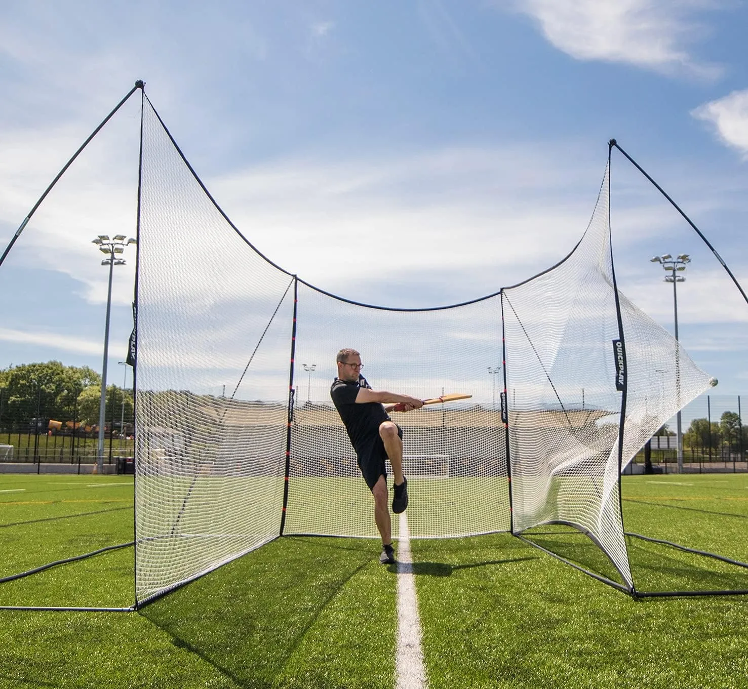QUICKPLAY MEGA NET Portable Backstop Netting | Fast Set-Up Free-Standing Sports Net Barrier | Available in 12x9’ & 32x9’