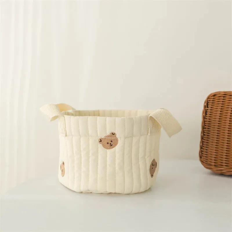 Quilted Embroidered Baby Diaper Storage Bucket Bag