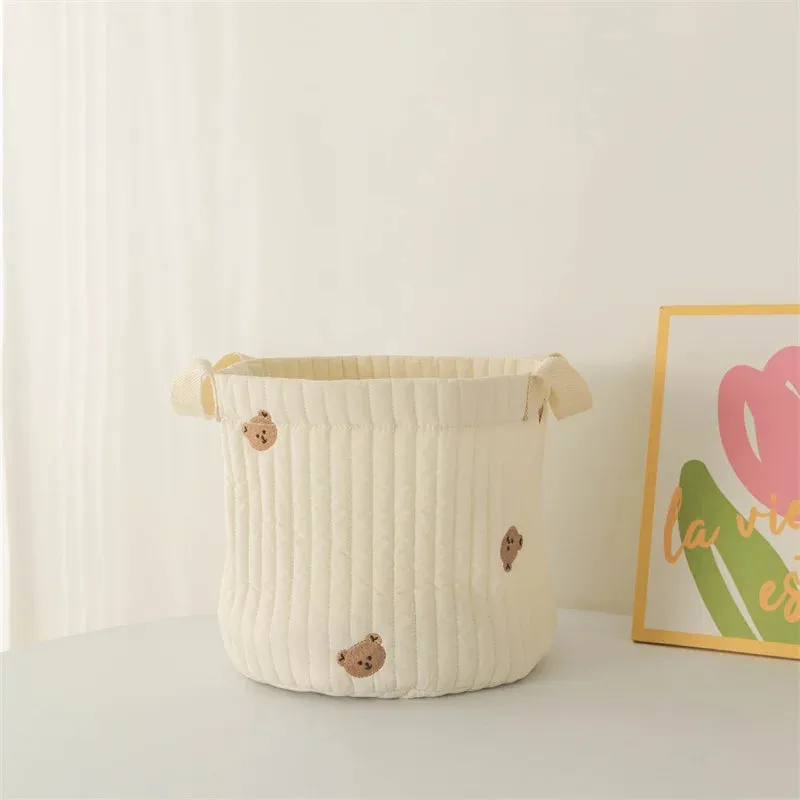 Quilted Embroidered Baby Diaper Storage Bucket Bag