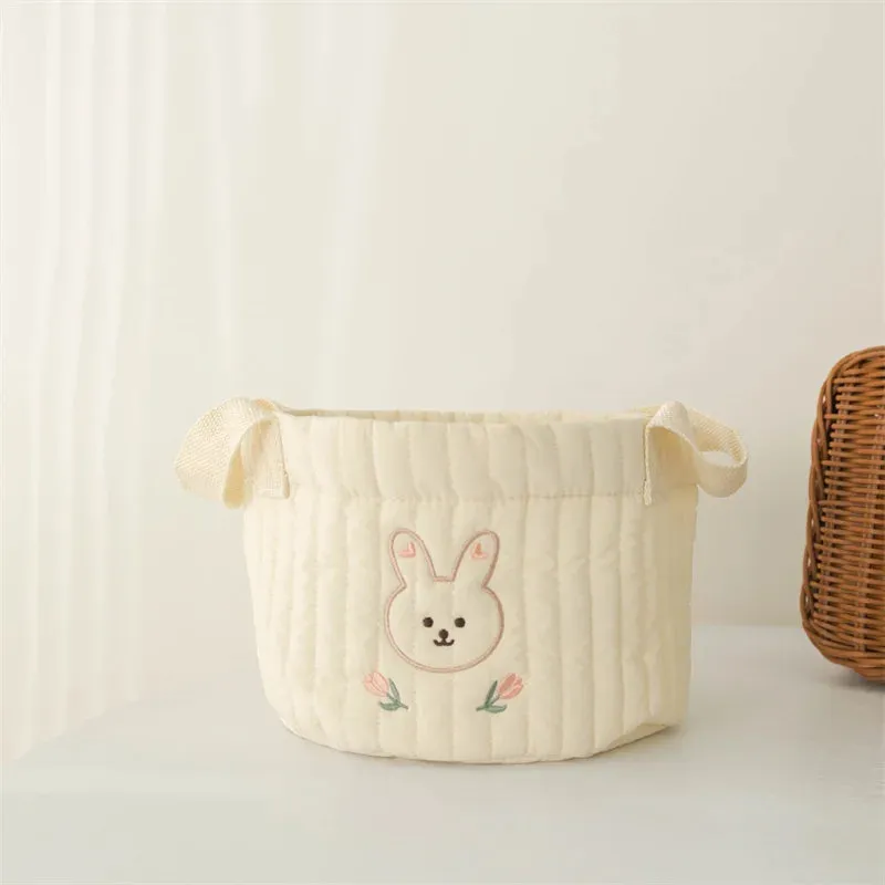 Quilted Embroidered Baby Diaper Storage Bucket Bag