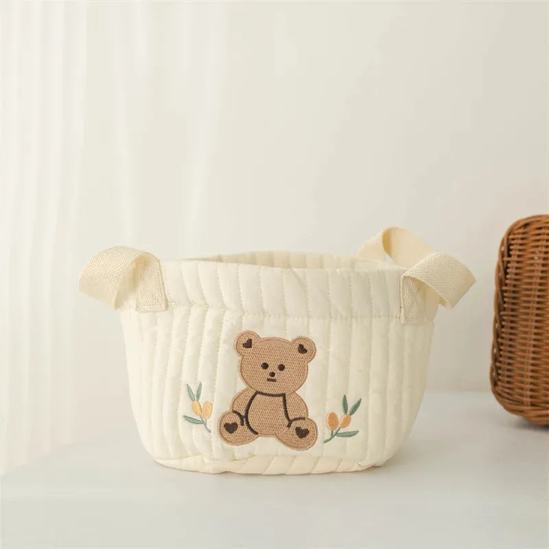 Quilted Embroidered Baby Diaper Storage Bucket Bag