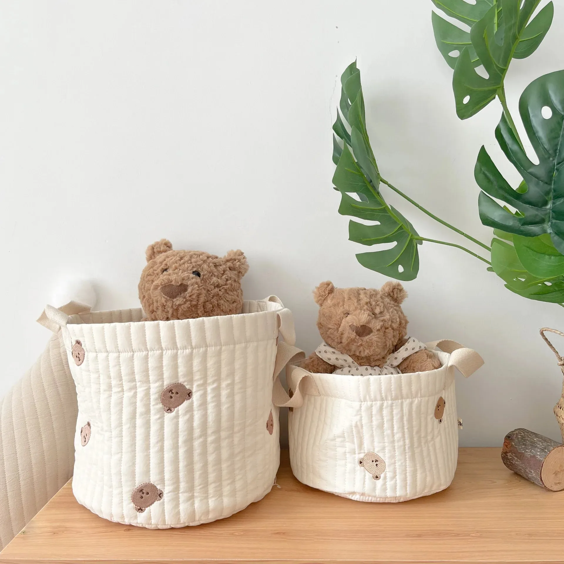 Quilted Embroidered Baby Diaper Storage Bucket Bag