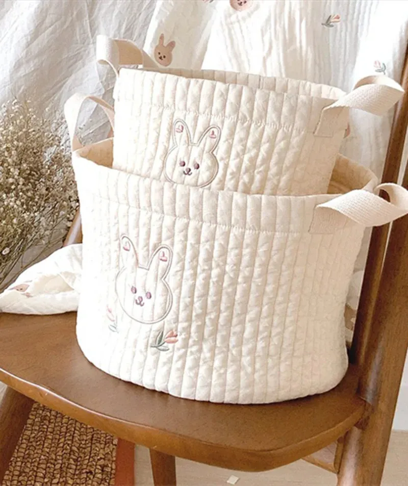 Quilted Embroidered Baby Diaper Storage Bucket Bag