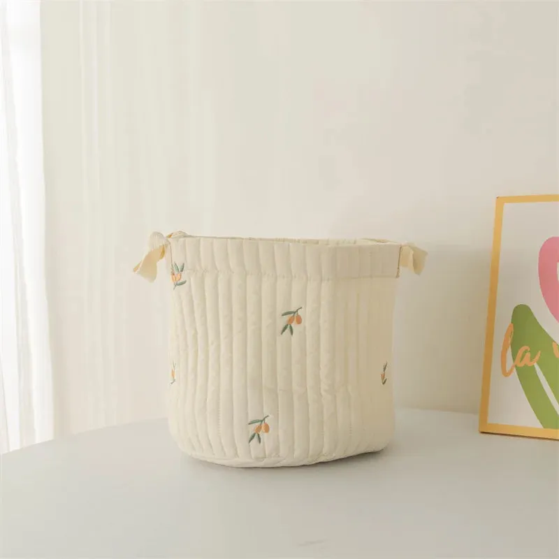 Quilted Embroidered Baby Diaper Storage Bucket Bag