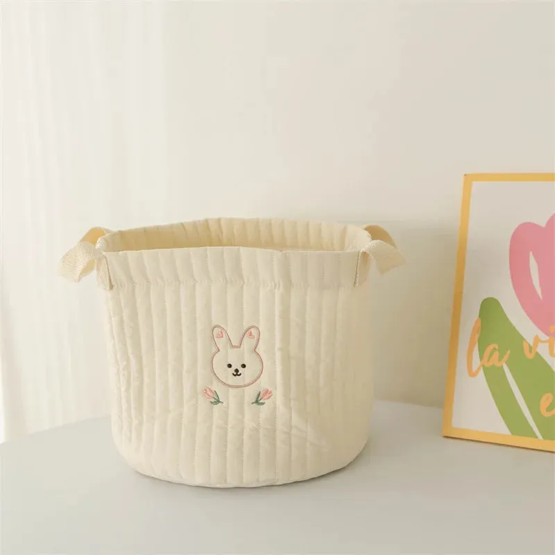 Quilted Embroidered Baby Diaper Storage Bucket Bag