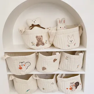 Quilted Embroidered Baby Diaper Storage Bucket Bag