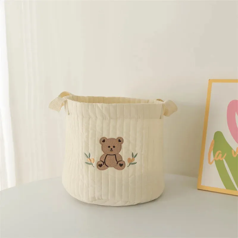 Quilted Embroidered Baby Diaper Storage Bucket Bag
