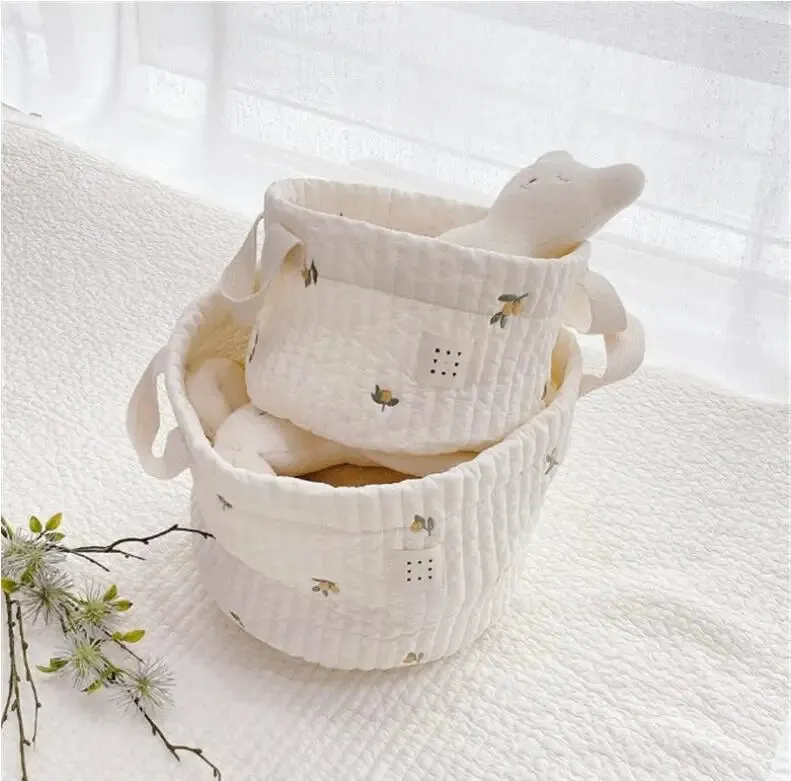 Quilted Embroidered Baby Diaper Storage Bucket Bag