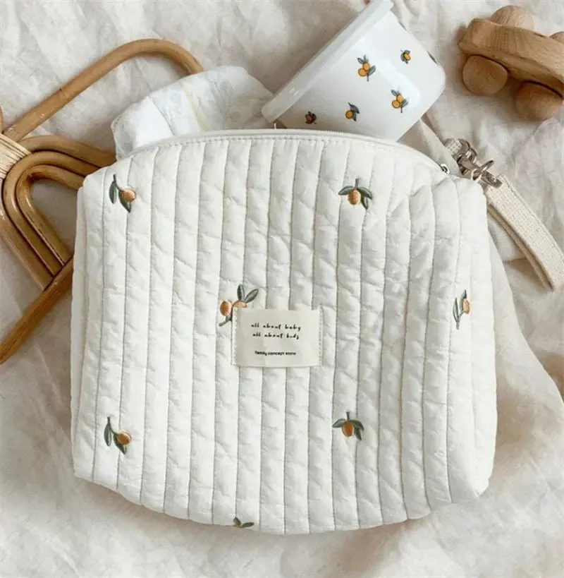 Quilted Portable Stroller Nappy Bag with Embroidery
