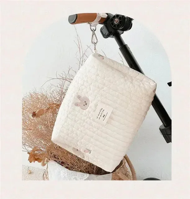 Quilted Portable Stroller Nappy Bag with Embroidery