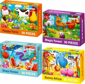 QUOKKA Puzzles for Toddlers 3-5 - 4 x 30 Pieces Puzzles for Kids Ages 2-4 - Animal Learning Jigsaw Puzzles for Kids 4-6 Years Old - Educational Toys for Boy and Girl