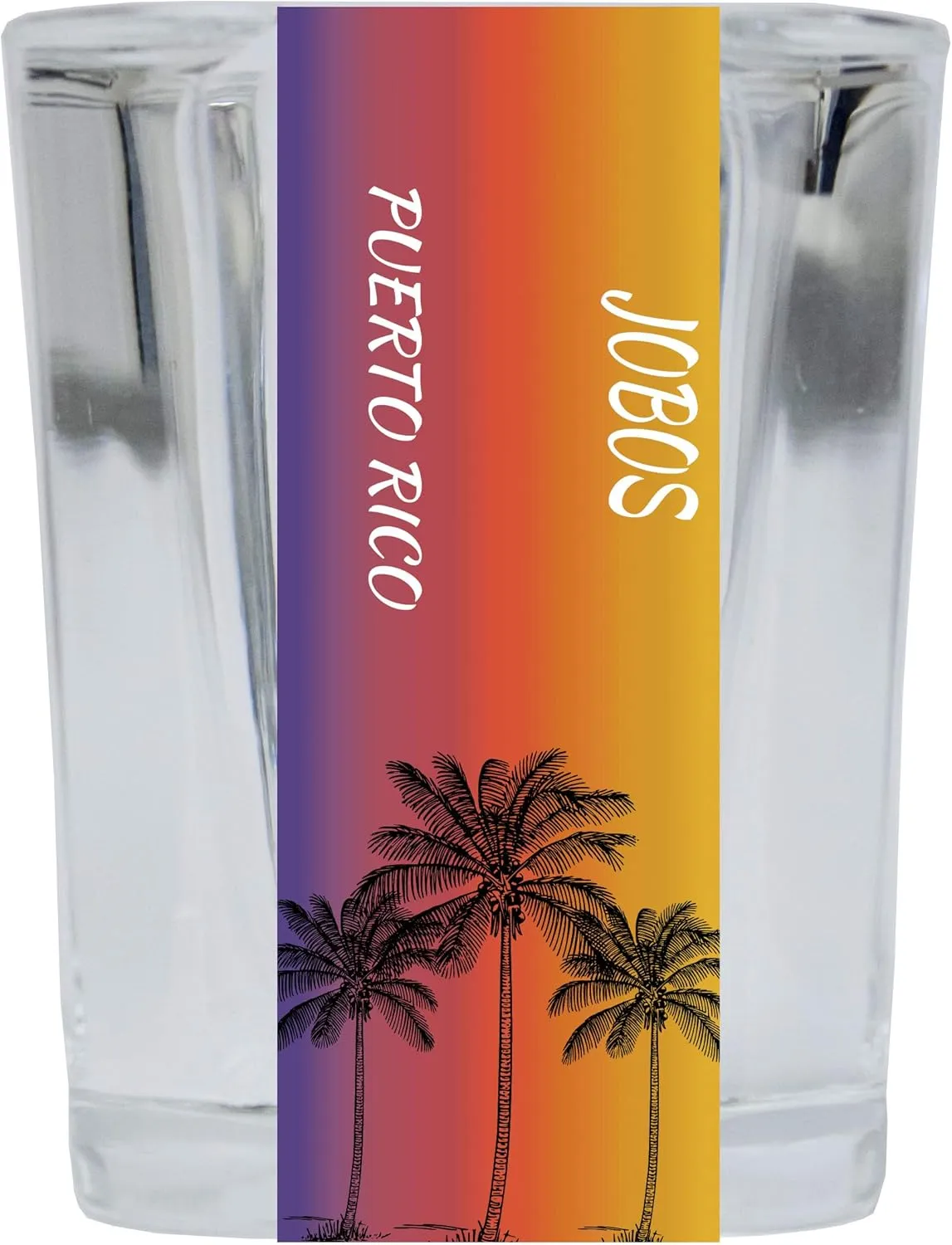 R and R Imports Jobos Puerto Rico 2 Ounce Square Shot Glass Palm Tree Design 4-Pack