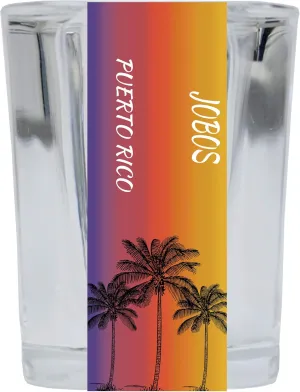 R and R Imports Jobos Puerto Rico 2 Ounce Square Shot Glass Palm Tree Design 4-Pack