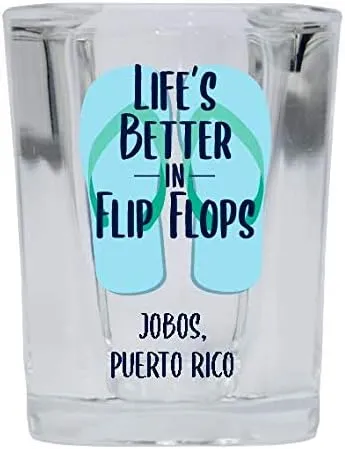 R and R Imports Jobos Puerto Rico Souvenir 2 Ounce Square Shot Glass Flip Flop Design 4-Pack