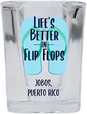R and R Imports Jobos Puerto Rico Souvenir 2 Ounce Square Shot Glass Flip Flop Design 4-Pack