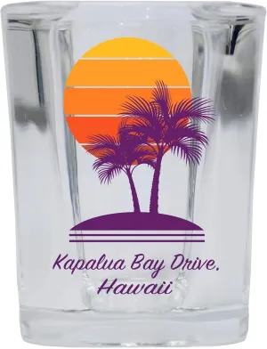 R and R Imports Kapalua Bay Drive Souvenir 2 Ounce Square Shot Glass Palm Design 4-Pack