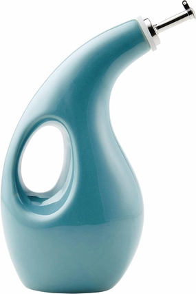 Rachael Ray 48467 Ceramic EVOO Oil and Vinegar Dispensing Bottle with Spout, 24 Ounce - Agave Blue