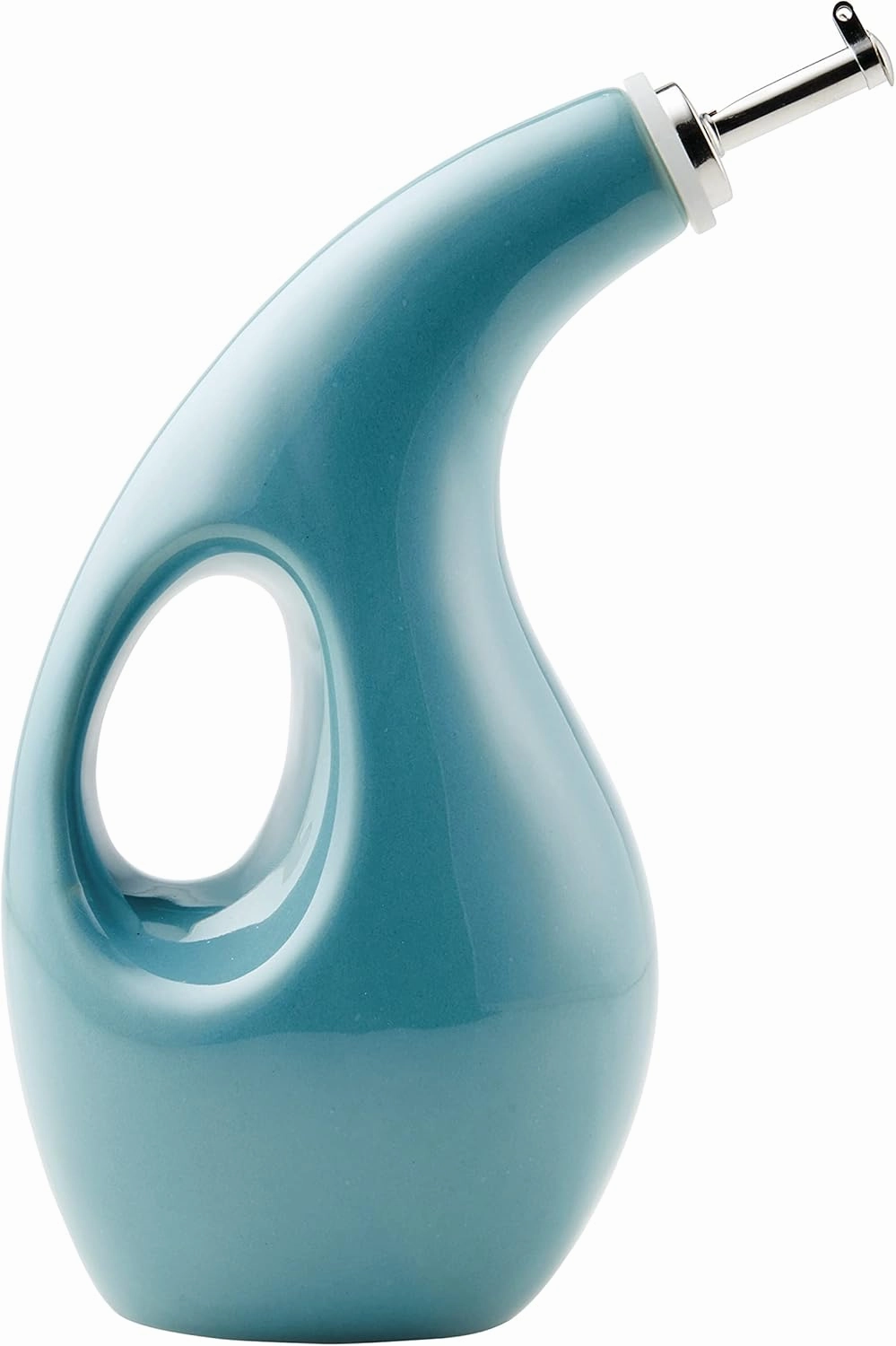 Rachael Ray 48467 Ceramic EVOO Oil and Vinegar Dispensing Bottle with Spout, 24 Ounce - Agave Blue