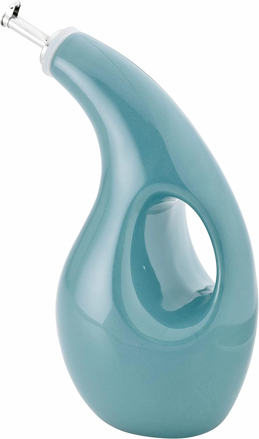 Rachael Ray 48467 Ceramic EVOO Oil and Vinegar Dispensing Bottle with Spout, 24 Ounce - Agave Blue