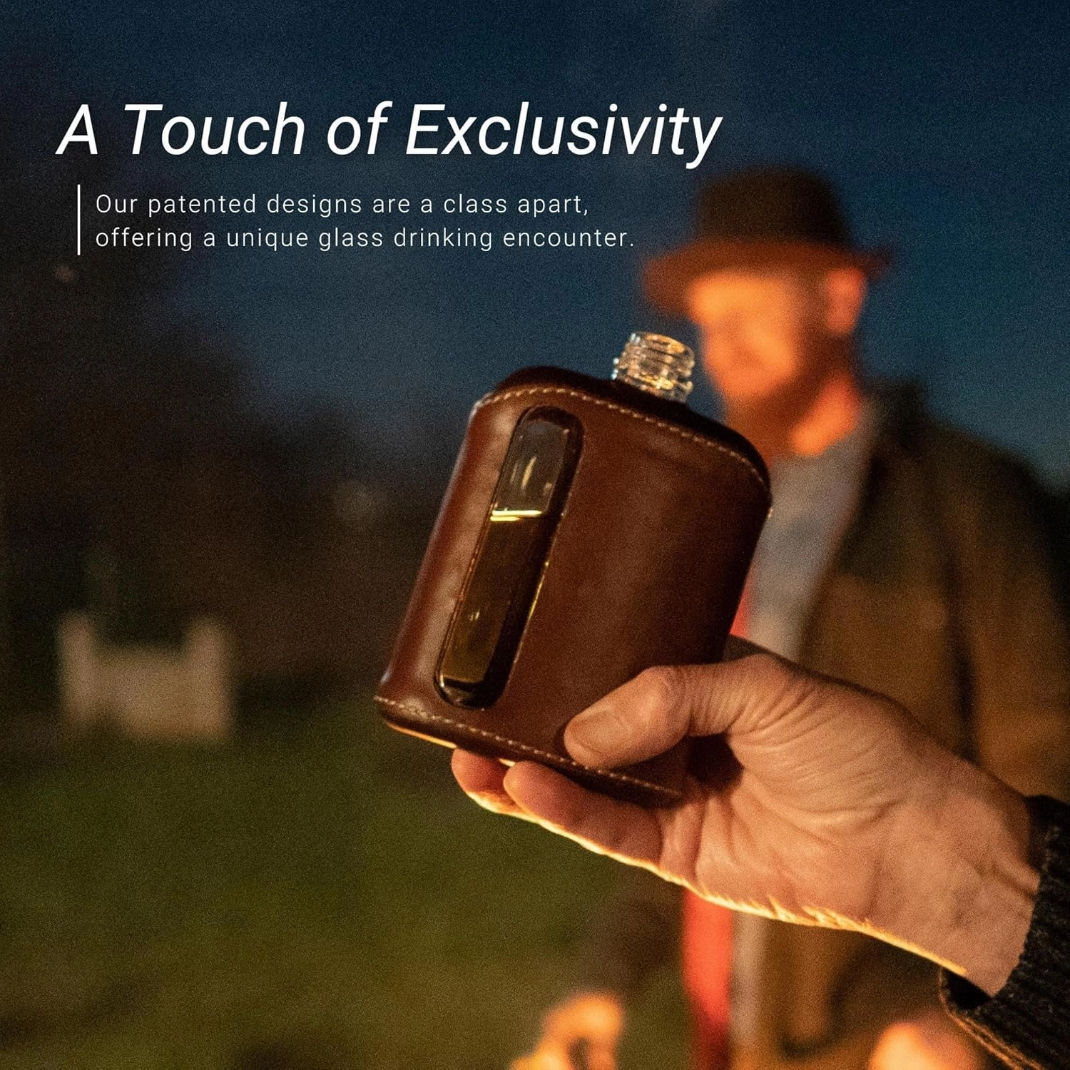 Ragproper Modern Glass Hip Flask - Durable Leather Covered Flask for Whiskey, Spirits, & Other Liquor - Ideal Glass Flask for Men & Women (Single Shot 100ml, Leather Dark Brown)