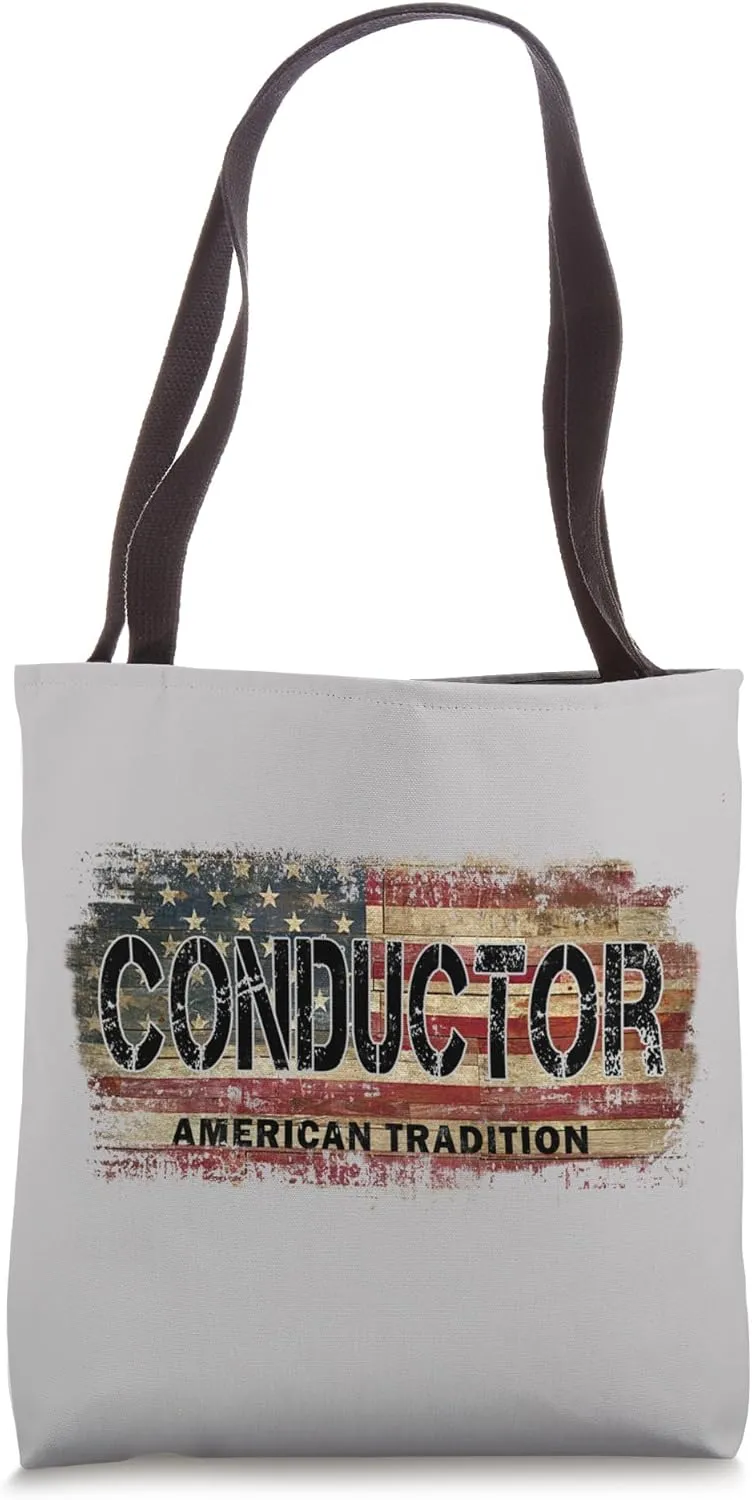 Railroad Conductor Vintage American Flag Tote Bag
