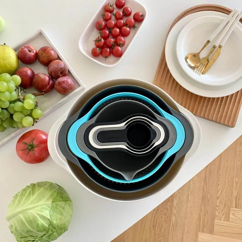 Rainbow Salad Plastic Bowl, Measuring Cup, Measuring Spoon, 8-Piece Set