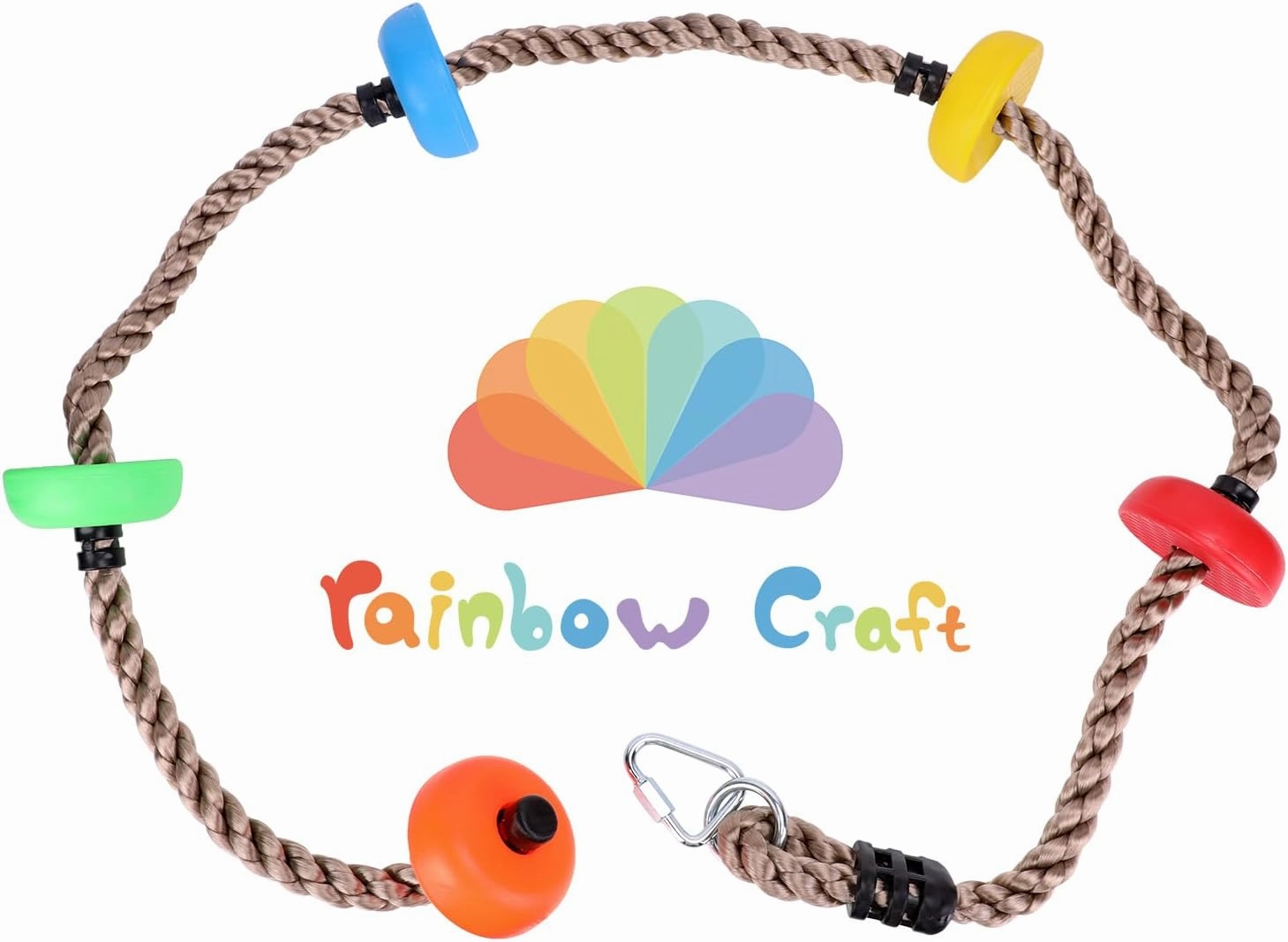Rainbow Craft Colorful Climbing Rope - 6.5ft with 5 Knotted Foot - Kids Ninja Rope for Ninja Warrior Slackline Obstacle Course Accessories Kids Swing Set Backyard Play
