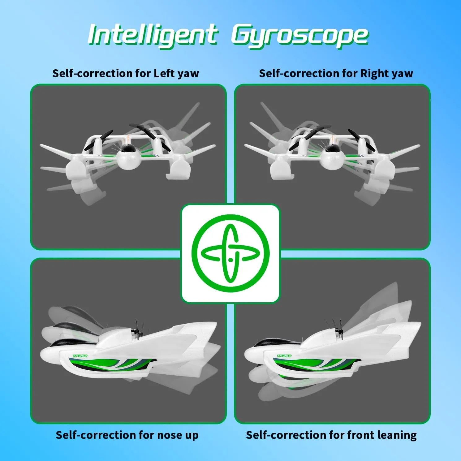 RC Plane TF350 Amphibious Aircraft, 2.4GHz 3CH RC Airplane with Smart Gyro LED Lights and Dual Battery RTF Glider