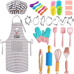 Real Kids Baking and Cooking Sets - 38 Pcs Real Baking Supplies for Junior Chef Includes Kids Apron and Chef Hat, Baking Utensils - Complete Gift Cooking Kits for The Curious Child