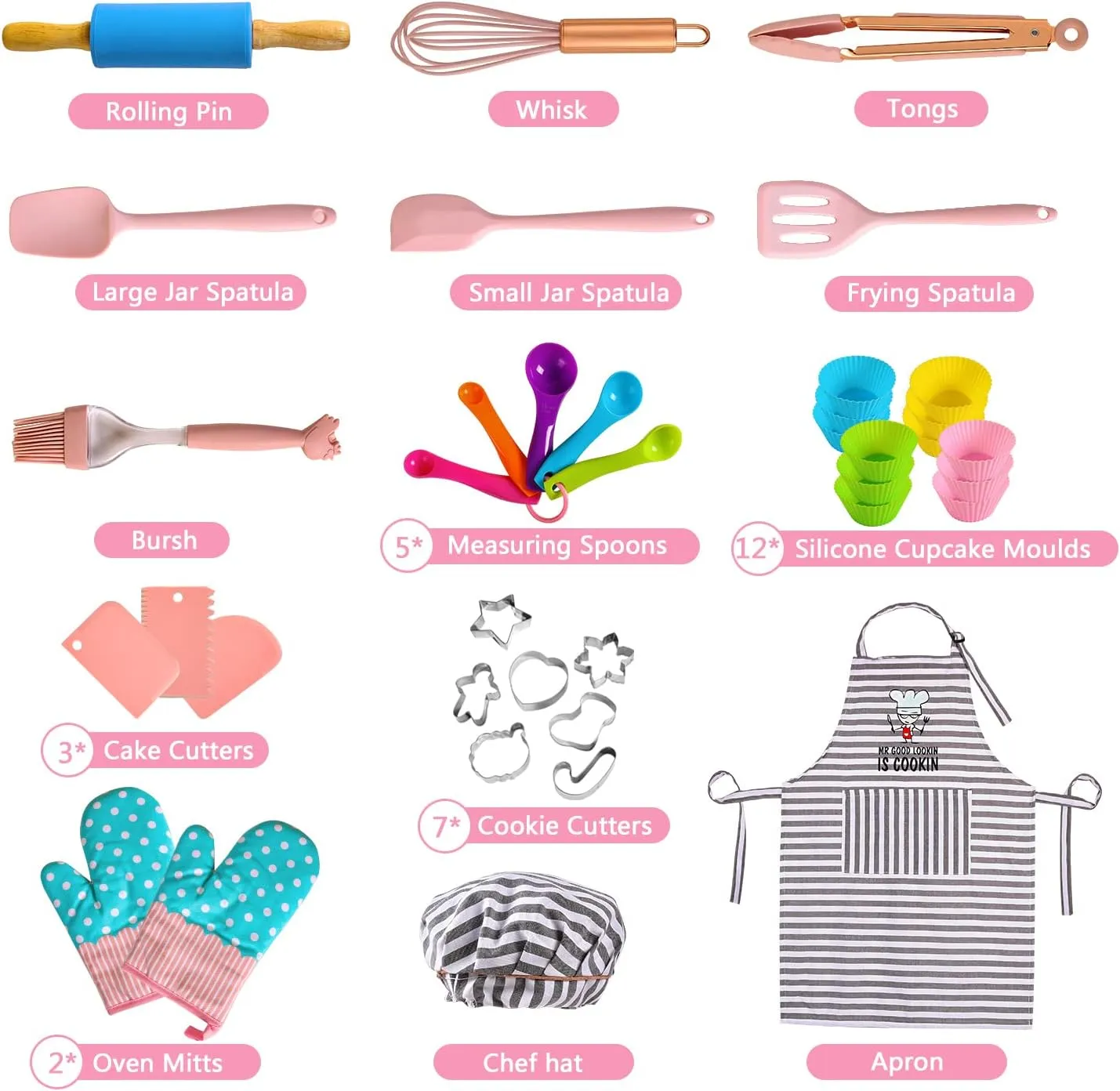 Real Kids Baking and Cooking Sets - 38 Pcs Real Baking Supplies for Junior Chef Includes Kids Apron and Chef Hat, Baking Utensils - Complete Gift Cooking Kits for The Curious Child