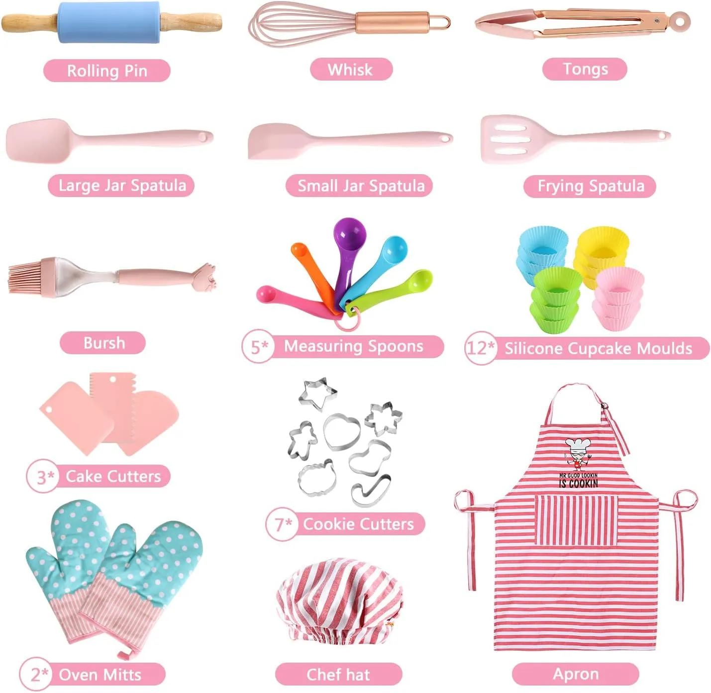 Real Kids Baking and Cooking Sets - 38 Pcs Real Baking Supplies for Junior Chef Includes Kids Apron and Chef Hat, Baking Utensils - Complete Gift Cooking Kits for The Curious Child