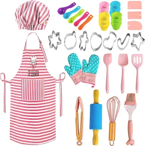 Real Kids Baking and Cooking Sets - 38 Pcs Real Baking Supplies for Junior Chef Includes Kids Apron and Chef Hat, Baking Utensils - Complete Gift Cooking Kits for The Curious Child