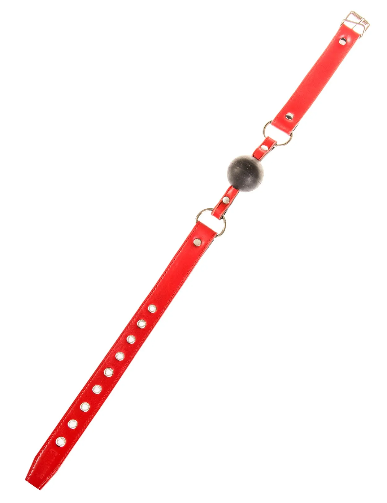 Red Leather Ball Gag with Black Ball