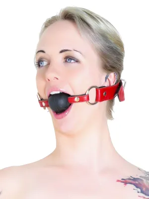 Red Leather Ball Gag with Black Ball