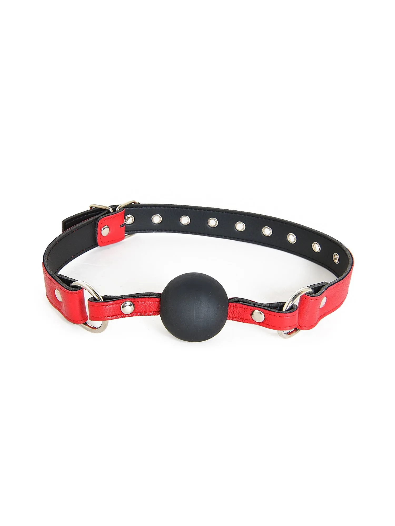 Red Leather Ball Gag with Black Ball