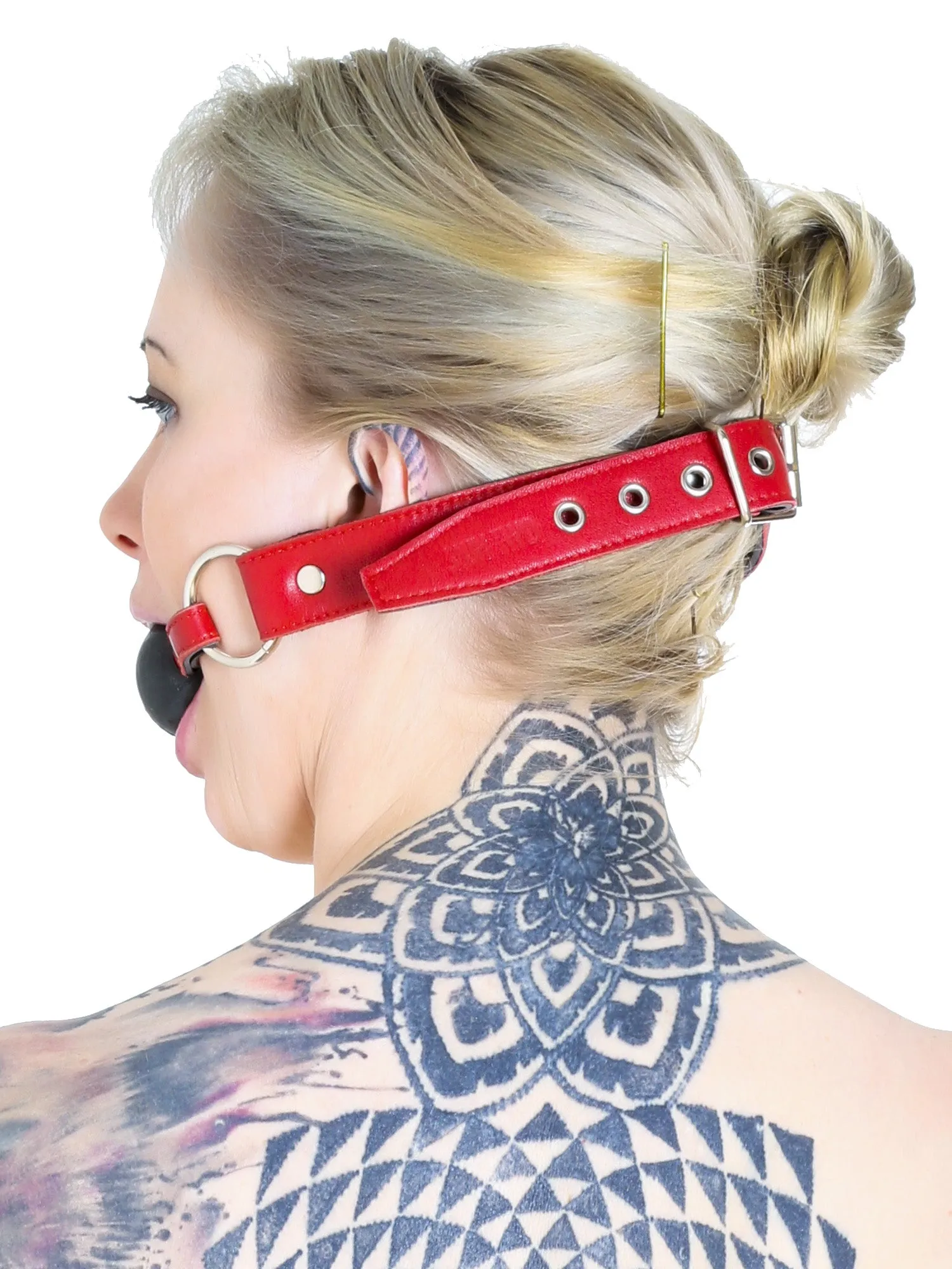 Red Leather Ball Gag with Black Ball