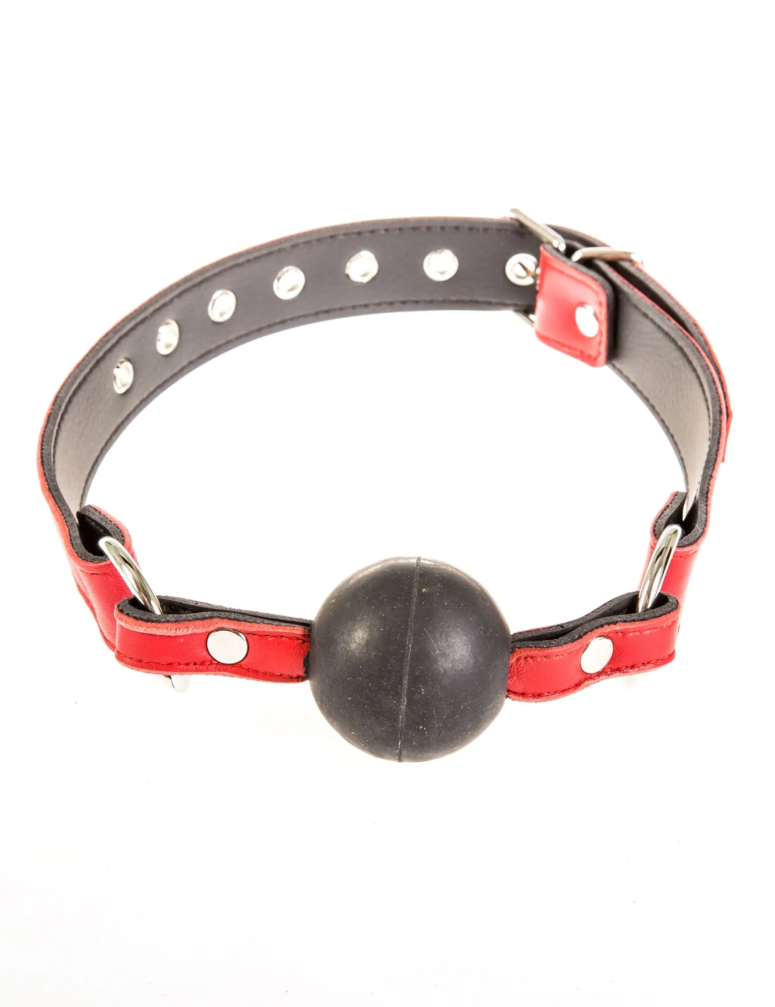 Red Leather Ball Gag with Black Ball