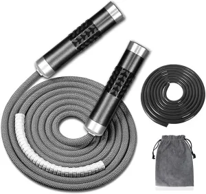 Redify Weighted Jump Rope for Workout Fitness(1LB), Tangle-Free Ball Bearing Rapid Speed Skipping Rope for MMA Boxing Weight-loss,Aluminum Handle Adjustable Length 9MM Fabric Cotton 9MM Solid PVC Rope
