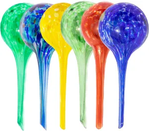 Reifier 6-Pack Plant Watering Globes - Self Watering Bulbs for Indoor & Outdoor Plants - Hand-Blown & Colorful Water Globes - Aqua Globes for Plants - Measures 6" L x 2.5" D