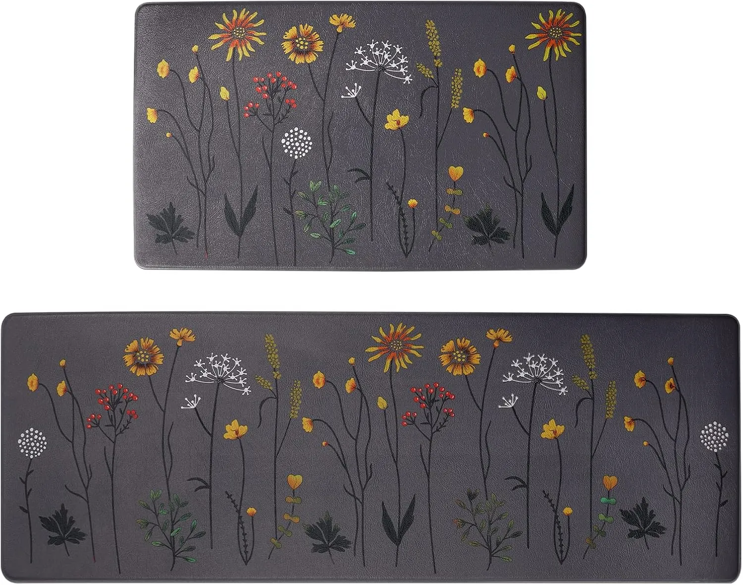 Rempry Kitchen Rugs and Mats Set of 2, Colorful Flowers , Non Slip Cushioned Anti-Fatigue Floor Mats for Kitchen Sink Office, 17"x47" 17"x29"