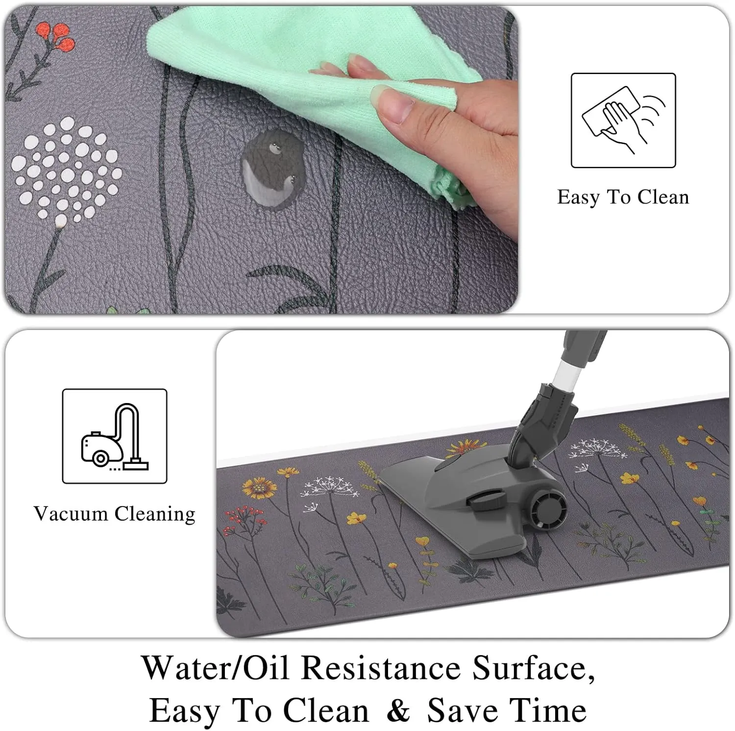 Rempry Kitchen Rugs and Mats Set of 2, Colorful Flowers , Non Slip Cushioned Anti-Fatigue Floor Mats for Kitchen Sink Office, 17"x47" 17"x29"