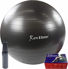 RevTime Ultra Thick Anti-Burst Gym Ball 65 cm with Air Pump Exercise Ball Great for Yoga, Balance, Fitness, Desk Chairs, Dark Gray